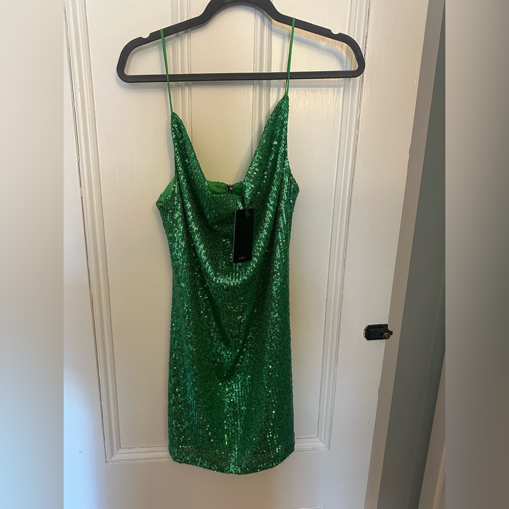 Green sequins slip dress